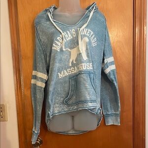 Martha’s Vineyard Faded Blue Lightweight Hoodie with White Graphics